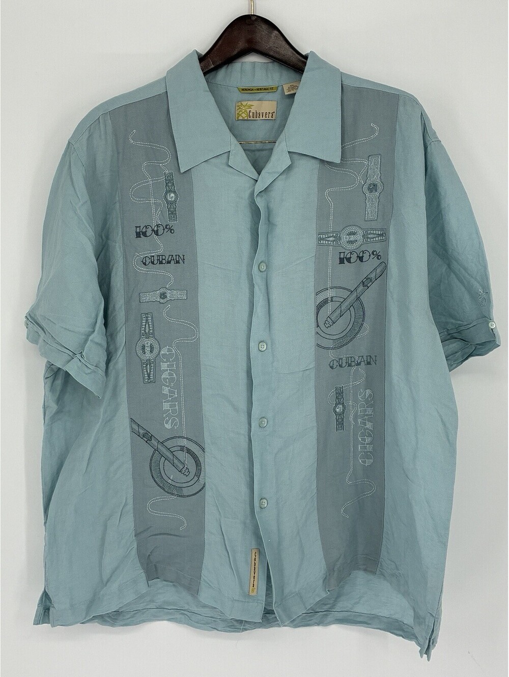 Cubavera Camp Shirt Men's xxl Blue Embroidered Retro Cuban guayabera Camp Collar
